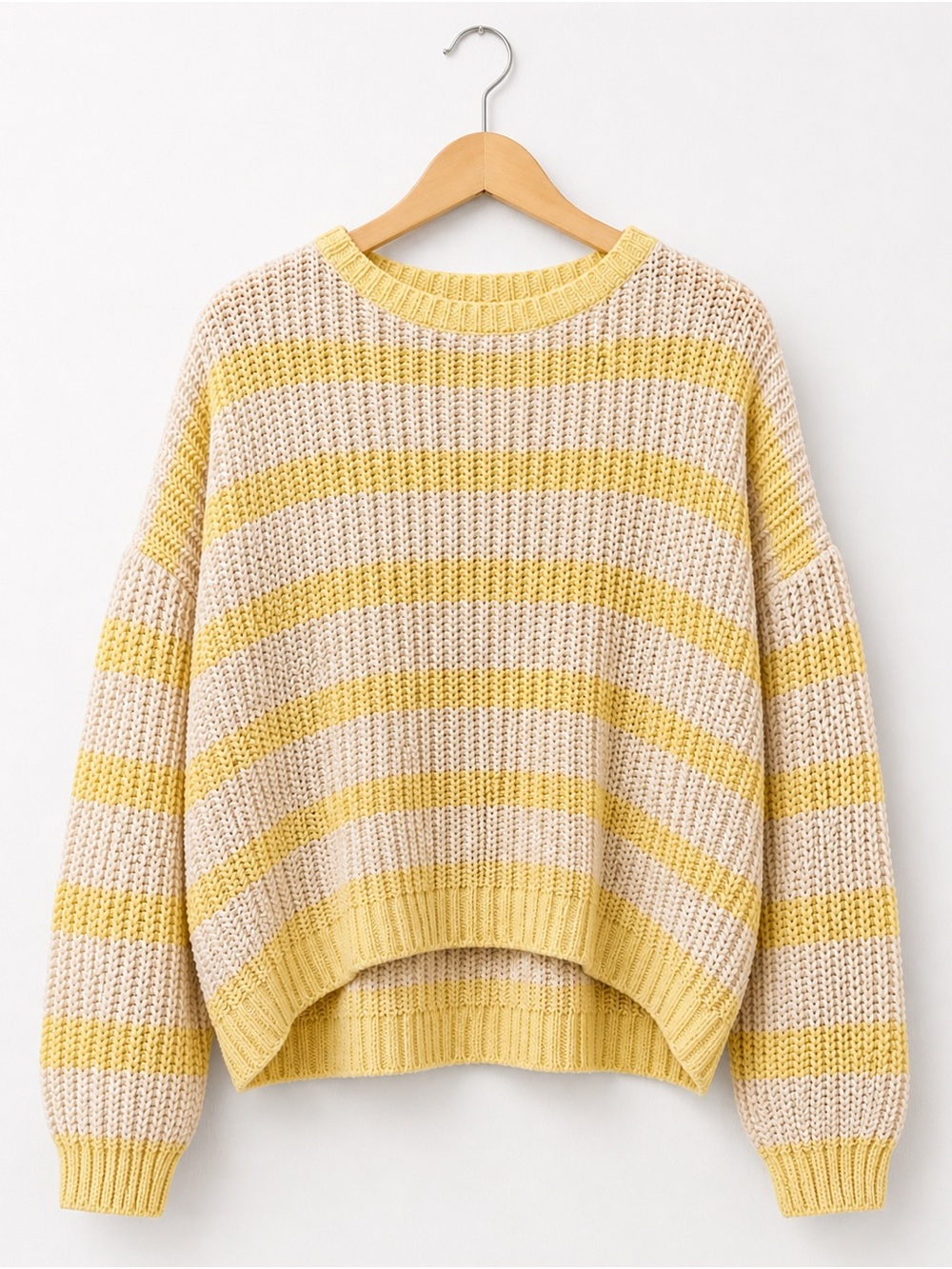 Full Tilt Essentials Yellow Cream Striped Chunky Knit Sweater Size Small Cozy